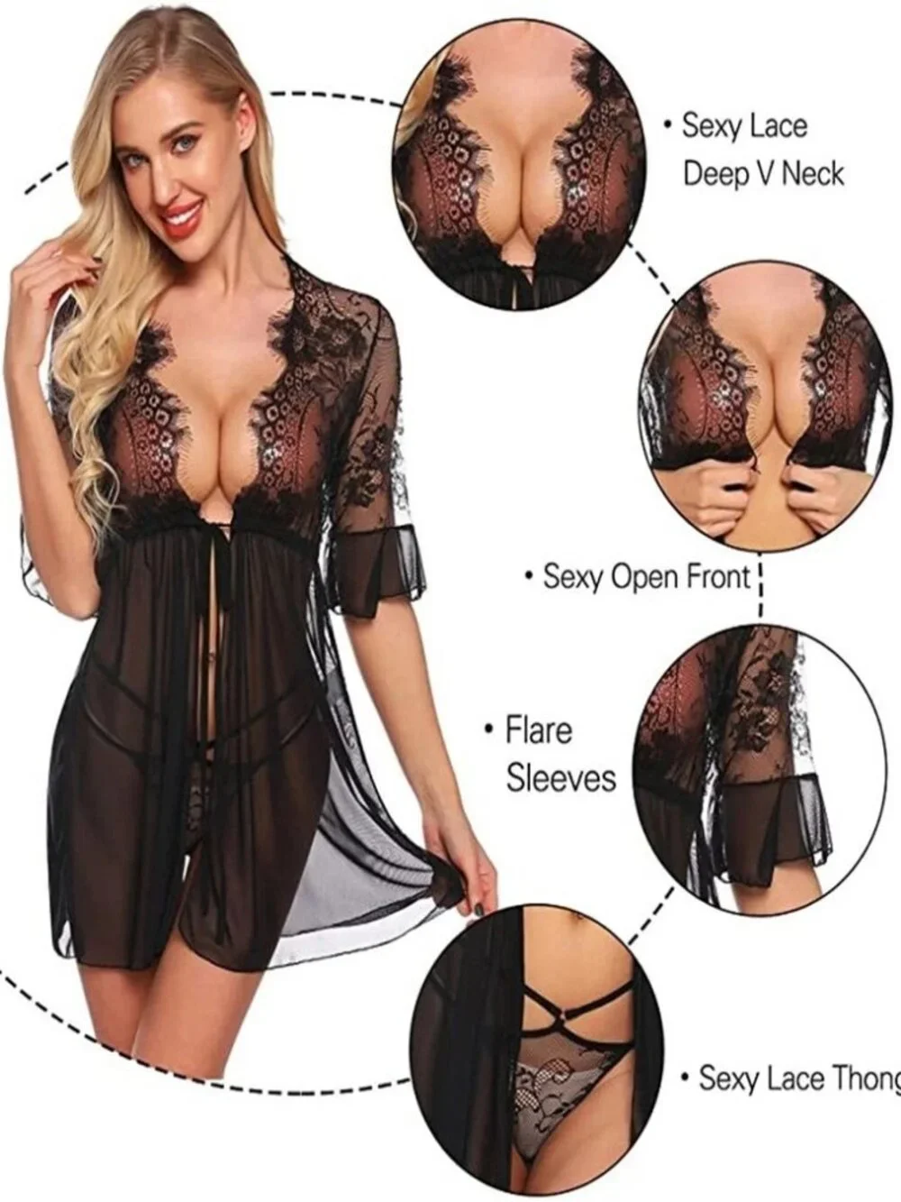 Women's Sexy-Lingerie Babydoll Sleepwear Underwear Lace Dress Nightwear